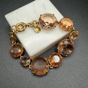 J. Crew large rhinestone gold tone bracelet #M30 peach tan
